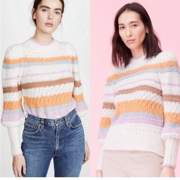 Rebecca Taylor Alpaca Blend Fluffy Striped Pullover Sweater 986 Multi Combo - Picture 4 of 13